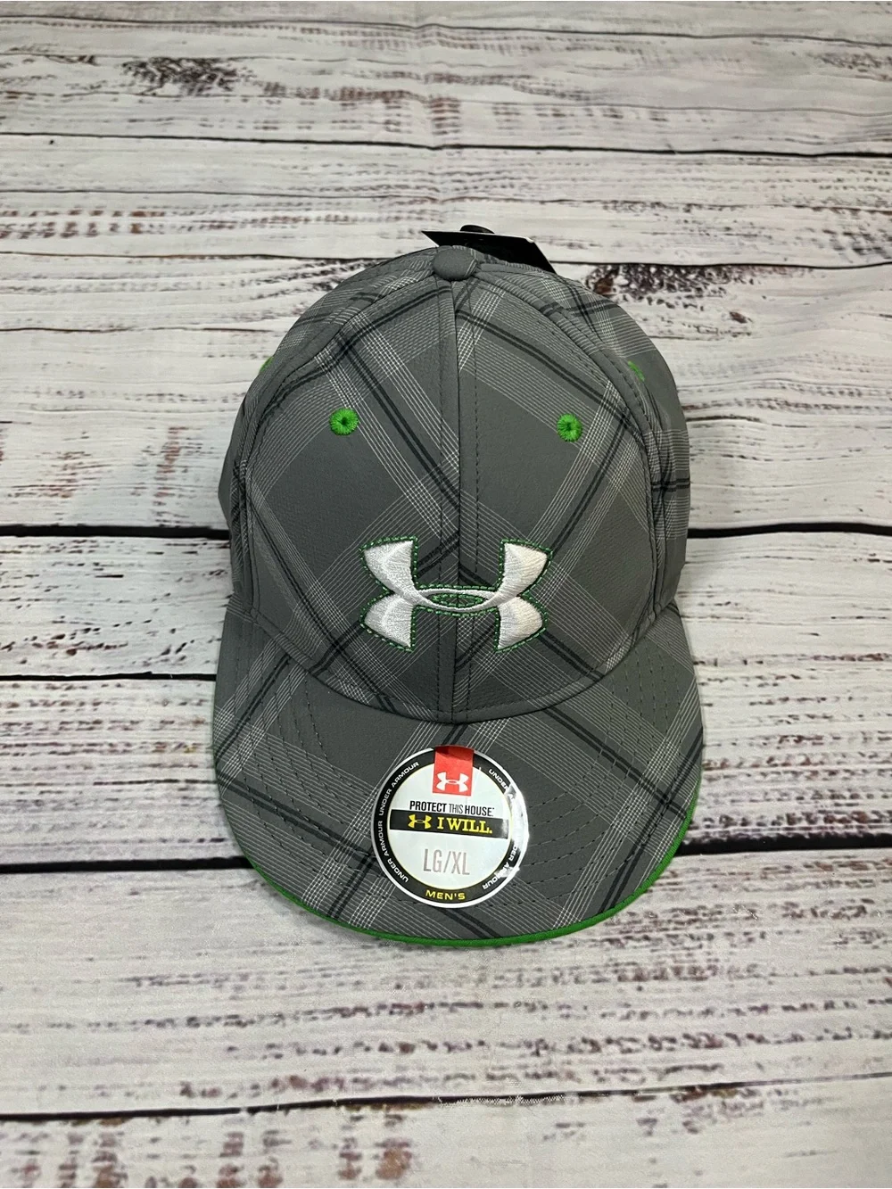 Under Armour UA Performance grey plaid stretch-fitted Golf hat Size LG/XL